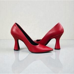 NILA & NILA Leather Stilettos Flared Heel Pumps Sz 38 Red Elegant Made In Italy